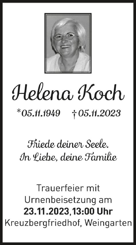 Traueranzeigen Von Helena Koch Schwaebische De Trauerportal