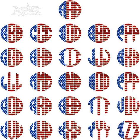 Usa Flag Round Monogram Font Patriotic Monogram Embroidery Monogram