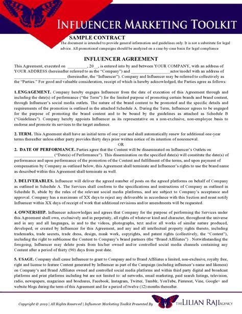 Influencer Contract Templates Agreements Word