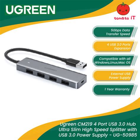 Ugreen Cm219 4 Port Usb 30 Hub Ultra Slim High Speed Splitter With Usb