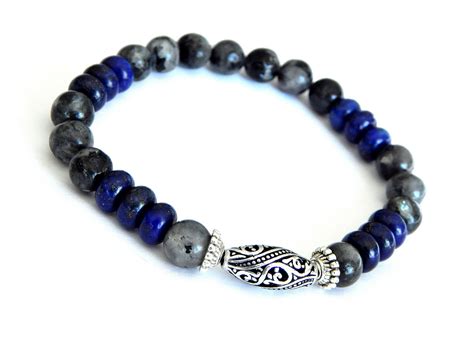 Bracelet Homme En Perles Fines Labradorite Et Lapis Lazuli Bijoux