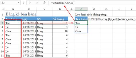 Hướng Dẫn Cách Sử Dụng Hàm Unique Tự động Lọc Danh Sách Không Trùng