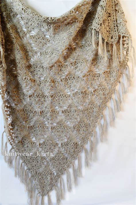 Fringed Beige Wool Crochet Shawl For Women Etsy