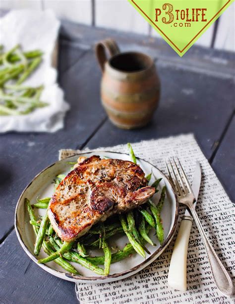 Hcg Phase 3 Recipes Mustard Balsamic Pork Chop W Baked Flaxseed Green Beans Week 4 P3tolife