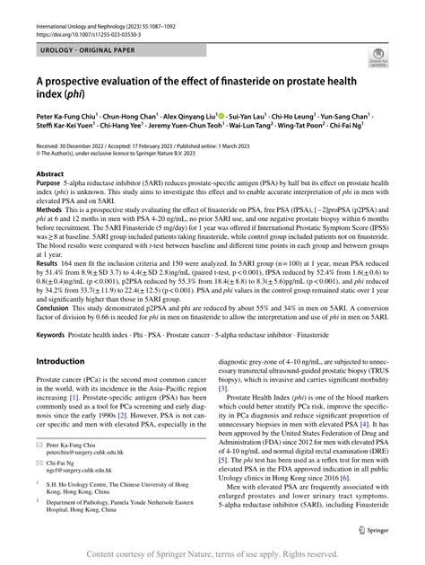 A Prospective Evaluation Of The Effect Of Finasteride On Prostate