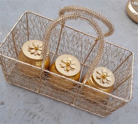 Gift Basket Gold Plated Alloy Metal Gift Basket Manufacturer From