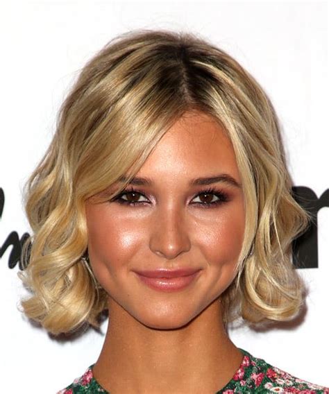 Isabel May Medium Wavy Light Blonde Bob Haircut With Side Swept Bangs