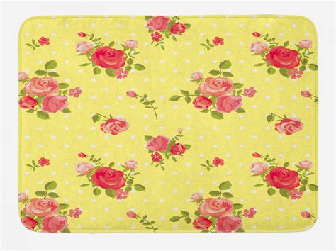 Rose Bath Mat Old Fashioned Pattern Feminine Romantic Bouquets Corsage On Dotted Backdrop Non