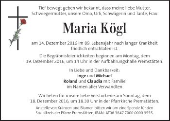 Traueranzeigen von Maria Kögl trauer kleinezeitung at