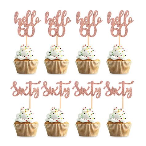 Buy Blumomon 24pcs 60 Cupcake Toppers Happy 60th Birthday Cake Toppers