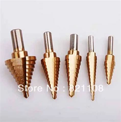 Free Shipping 5pc Steps Down Drill Bit Titanium Coated HSS Step Bits