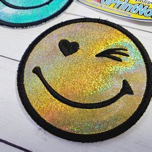 Smiley Face Iron On Hologram Patch Embroidered Patches For Jackets