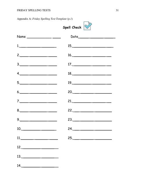 Free Printable Spelling Test Templates [pdf] 10 15 20 25 Words