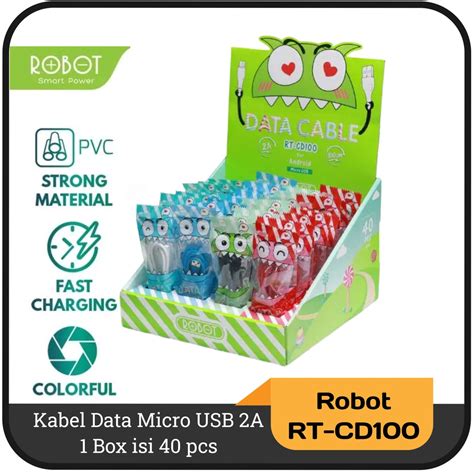 Jual Kabel Data Micro USB 2A 100 Cm Robot RT CD100 1 Box Isi 40 Pcs