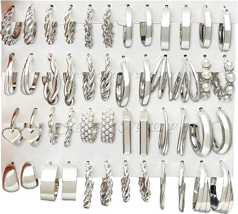 Ifkm 24 Pairs Silver Hoop Earrings Set For Women Girls Hypoallergenic