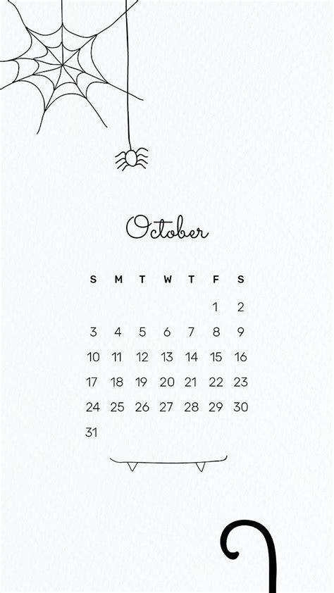 October 2024 mobile wallpaper PSD template cute doodle drawing