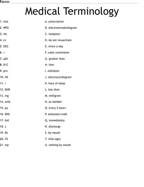 Medical Terminology Worksheets