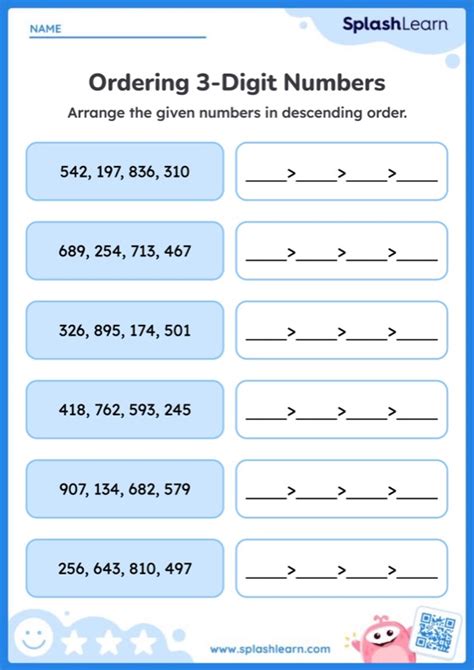 Arrange 3 Digit Numbers In Descending Order Worksheet