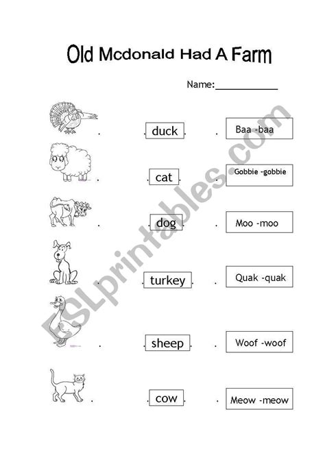 Old Mcdonald Had A Farm Esl Worksheet By Natalie Yu