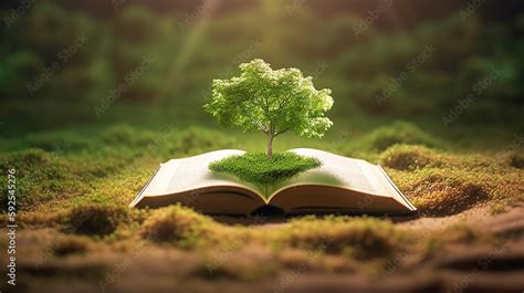 Concept Image With Green Tree Growing From Book Book Or Tree Of