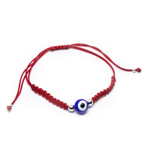 Pulsera Ojo Turco Macrame Rojo Y Bolas De Plata Artesanum