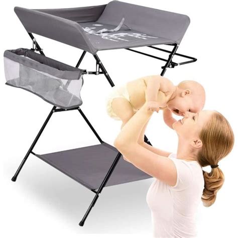 Table à langer pliable avec paniers et matelas à langer pour bébé Table