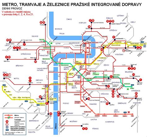 map of tram, subway and railroad in Prague