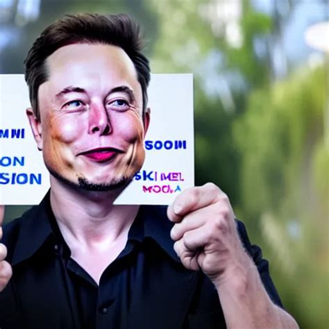 A Medium Shot Photograph Of Elon Musk Holding A Sign Stable Diffusion