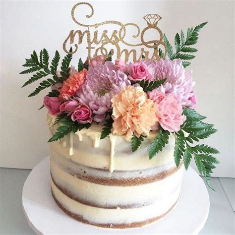 Miss To Mrs Bridal Shower Cake Topper With Diamond Ring Detail In