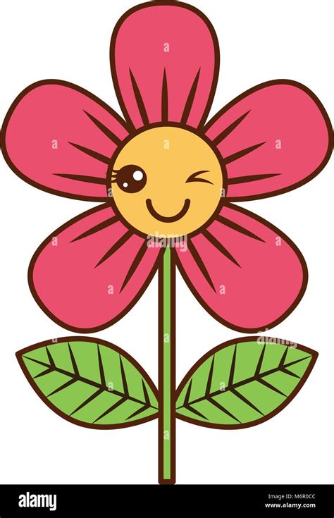 Hermosa Flor Wink Kawaii Cartoon Ilustración Vectorial Imagen Vector De