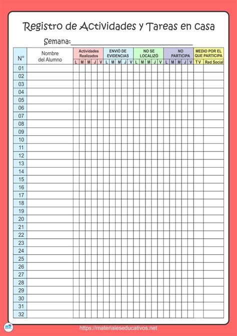 Registro De Actividades Y Tareas En Casa Ficha De Observacion