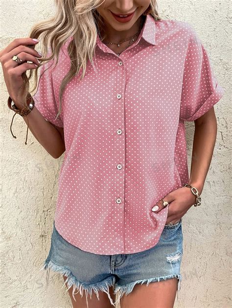 Shein Lune Polka Dot Batwing Sleeve Shirt Shein Usa