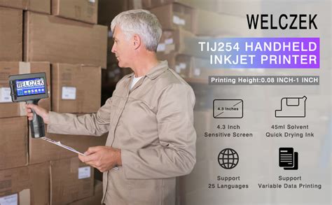 Welczek Tij254 Portable Handheld Inkjet Printer 1 Inch