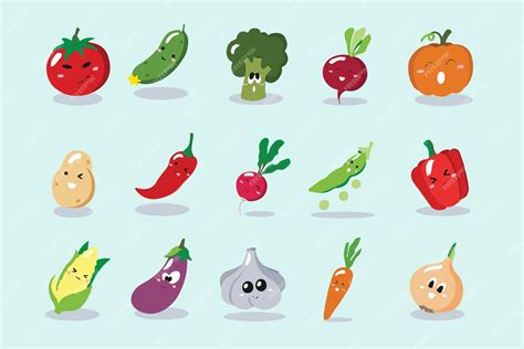 Premium Vector Cute Set Of Cartoon Vegetables Icons Vector