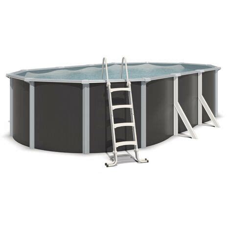 Piscine Hors Sol Acier Ovale 6 10 X 3 65 X 1 32 M Anthracite VARUNA