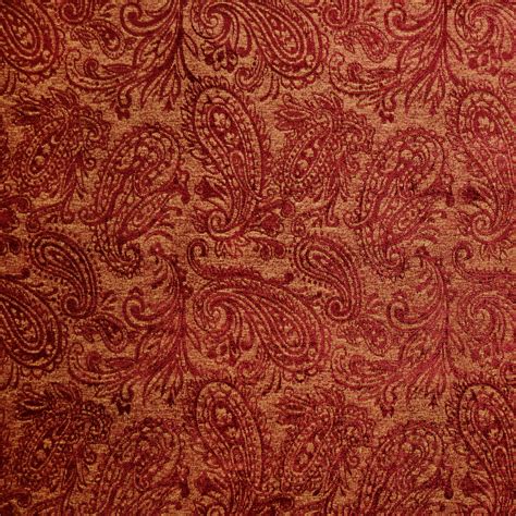 Moroccan Red Red Paisley Chenille Upholstery Fabric