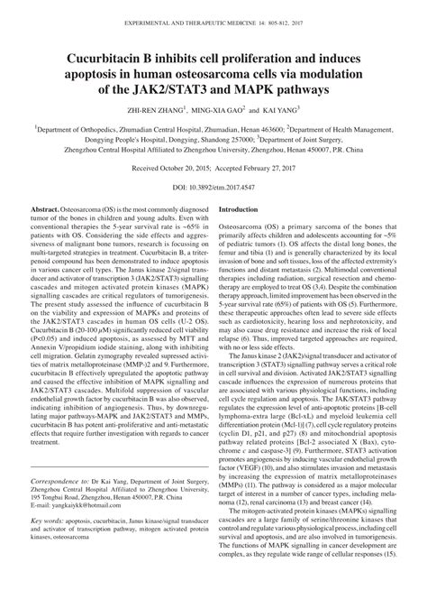 Cucurbitacin B Inhibits Cell Proliferation And Induces Apoptosis In