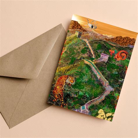 Great Wall Of China Mixed Media Collage Art Greeting Card Blank Inside