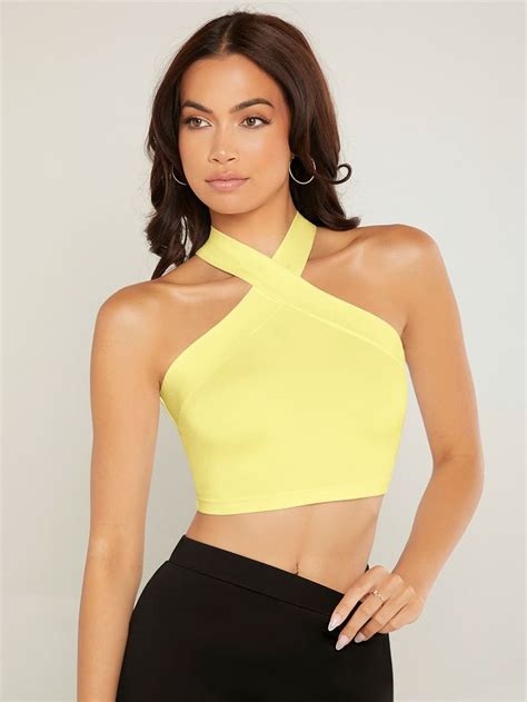 Shein Basics Solid Crop Halter Top Crop Top Outfits Tops Top Outfits