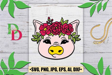 Pig Svg File Pig With Flower Crown Svg Pig Cut File Svg