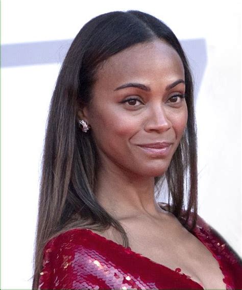 Zoe Saldana Long Straight Black Hairstyle with Blonde Highlights