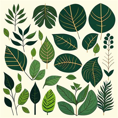 Premium Vector | Isolated rainforest leaf shapes digital art vector set