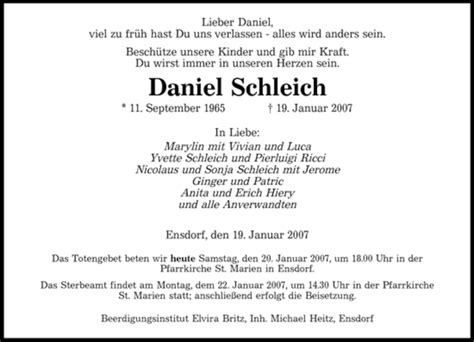 Traueranzeigen Von Daniel Schleich Saarbruecker Zeitung Trauer De