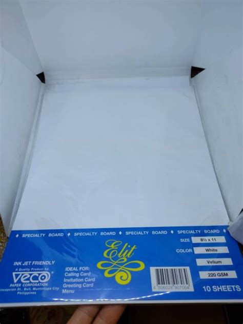 Veco Elit Vellum Paper Board 220gsm By 10 Sheets Color White Short