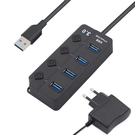 4 Port USB 3 0 Hub 5Gbps With Switch LED Multi USB Splitter Power