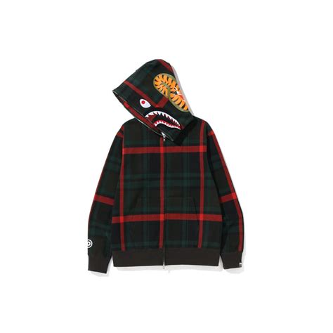 Bape Check Shark Full Zip Hoodie Ss23 Greenbape Check Shark Full Zip Hoodie Ss23 Green Ofour