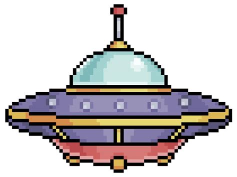 Pixel Art Alien Spaceship Ufo Bit Gaming Vehicle On White Background