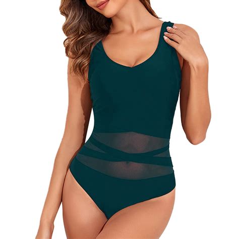 TAIAOJING Women Tummy Control Swimsuits One Piece Mesh 1 Piece Push Up