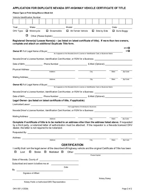 Ohv Application Duplicate Certificate Title Fill Out And Sign Online Dochub