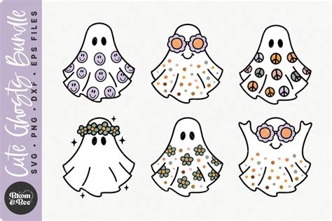 Cute Retro Ghosts Svg Bundle Groovy Halloween Svg Bundle